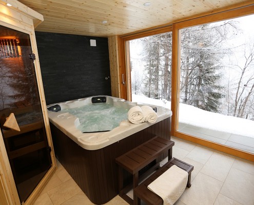 Dedicated spa room with sauna and jacuzzi and amazing views